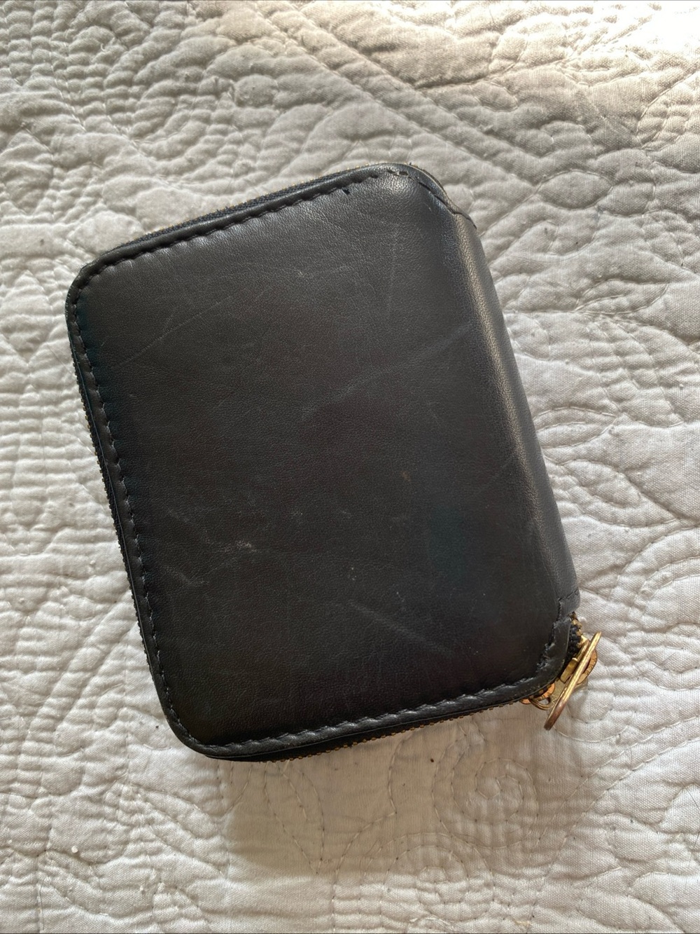 HOBO Black Leather Zip Wallet with Gold Hardware